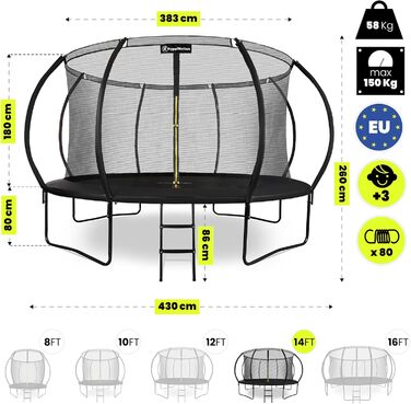 Трамплін гірський Hypermotion Outdoor для дітей 244/305/366/430/487 см - швидковисихаючий, водостійкий, велика пружність, для саду (діаметр 430 см / 14 футів)