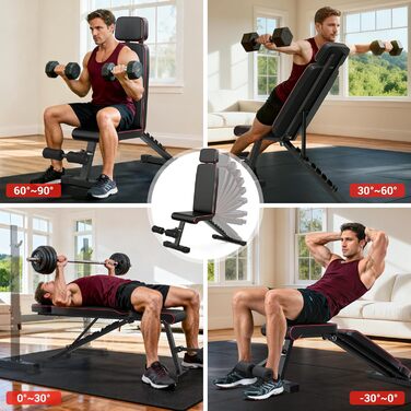 Тренувальна лава XDDIAS з 10-рівневим регулюванням, подовжена підголовник, складна до 360 кг, для дому.