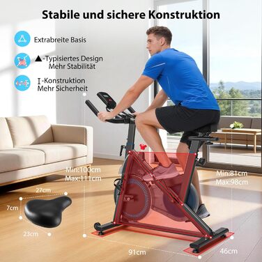 Велотренажер Wenoker з регульованим магнітним опором, ергометр, фітнес-велосипед з LCD-монітором, тримачем для планшета, Bluetooth, для дому, до 160 кг, блакитний