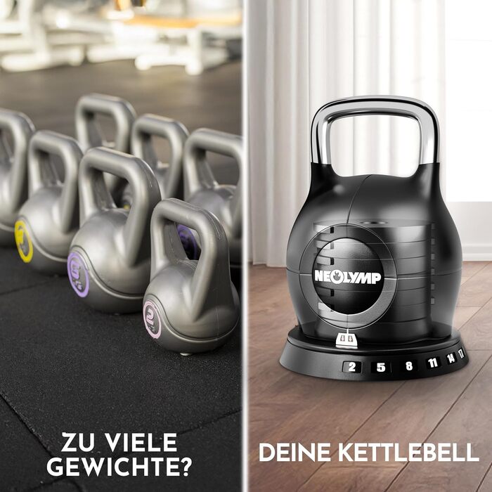 Набір гирь NEOLYMP 2-20 кг (7-в-1) регульовані для тренувань вдома - чавунні гирі з міцною нержавіючою ручкою для ефективних махів