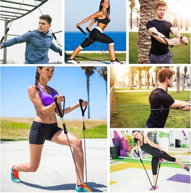 Еластичні гумки WIKDAY для фітнесу: набір з ручками, фіксатором для дверей та ремінцями для щиколоток. Ідеально для силових тренувань, кроссфіту та розтяжки вдома. Максимальне навантаження: 90,7 кг.