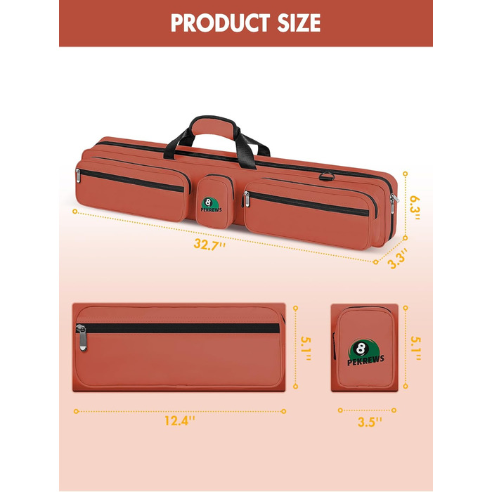 Чохол для більярдної кулі, сумка для 4 кулі та 5 шесток, м'яка підкладка, регульований ремінь, для жінок та чоловіків, Deluxe, помаранчевий