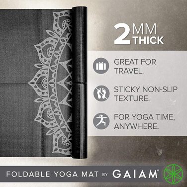 Складаний килимок для йоги Gaiam 172×61×0,2 см, для йоги, пілатесу та фітнесу, дорожній, Midnight Marrakesh