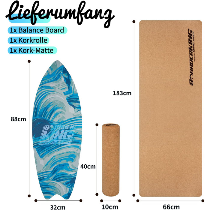 Балансборд BoarderKING Indoorboard Wave для серфінгу та скейтбордингу, тренування рівноваги та нейром'язової реакції, з захисним килимком (хвилястий дизайн)