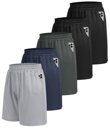 Шорти спортивні чоловічі 5 шт. Короткі шорти з кишенями, швидковисихаючі. Ідеально для тренувань, джогінгу, баскетболу. Кольори: чорний, темно-сірий, темно-синій, світло-сірий. Розмір L