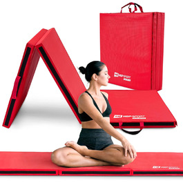 Складаний гімнастичний мат Hop-Sport 180x60x5 см, червоний, товщина 4/5 см – фітнес-мат для дому з ручками та липучкою