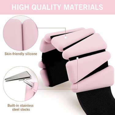 Набір вантажів для зап'ястя та щиколоток 2 шт. (по 0.45 кг), регульовані вантажі, силіконові браслети для жінок та чоловіків, для бігу, джоггінгу, прогулянок, йоги, танців, пілатесу (Рожевий)