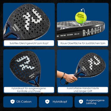 Ракетка для падел Raquex Excel 12K Carbon – для початківців та просунутих гравців, піна ImpactCore Eva 15, біла