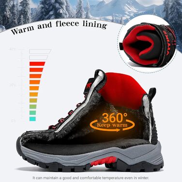 Зимові черевики для хлопчиків ASHION, утеплені, для походів та трекінгу, розмір 33 EU, чорно-червоні