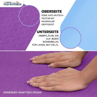 Килимок для гімнастики та йоги LA MENTE ES MARAVILLOSA, антиковзаючий, TPE, 183x61 см, з сумкою та інструкцією, для фітнесу, пілатесу, захист суглобів, фіолетовий + синій