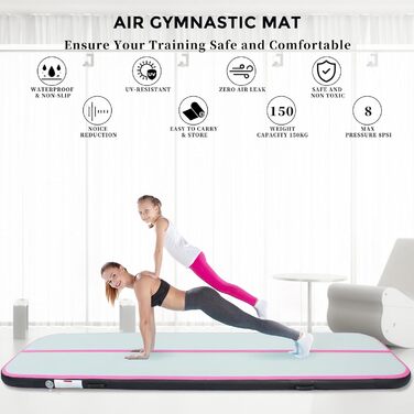 Гімнастичний надувний мат Air Matte Track 3/4/5/6 м з насосом, фітнес-мат для дому та вулиці, рожевий, 300×100×10 см