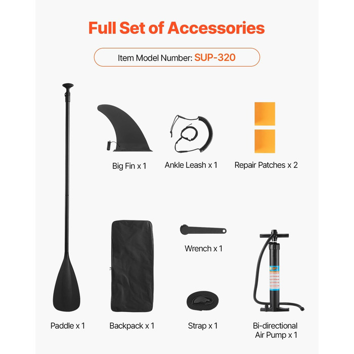 Надувний SUP VEVOR Stand Up Paddle Board: комплект з аксесуарами (323/335см)