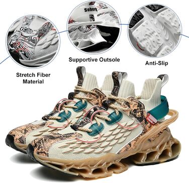 Чоловічі бігові кросівки для вулиці: легкі, зручні, дихаючі, з антиковзкою підошвою. Ідеальні для спорту, фітнесу, джогінгу. Білий колір (41.5 EU, світло-коричневий)