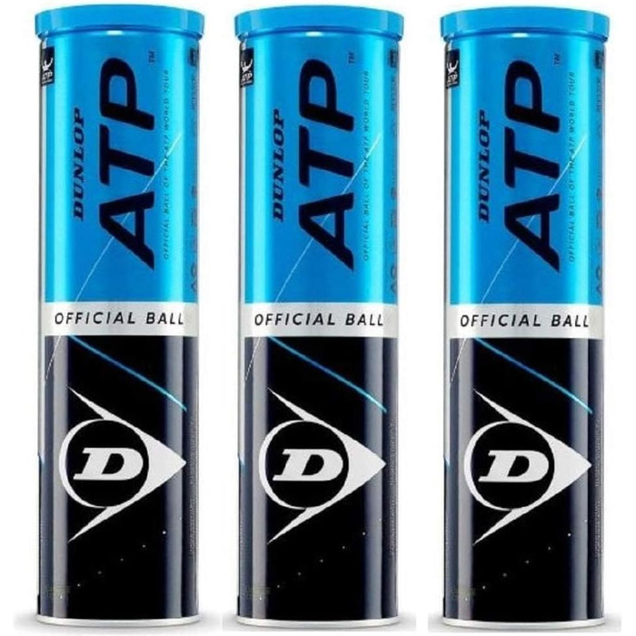Офіційні тенісні м'ячі Dunlop ATP, набір 12 шт. (3x4), для турнірів, преміум-якість