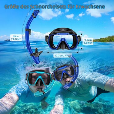 Комплект для снорклінгу Schnorchelset L/XL (42-47): маска, трубка з клапаном, ласти, сумка (Синьо-чорний)