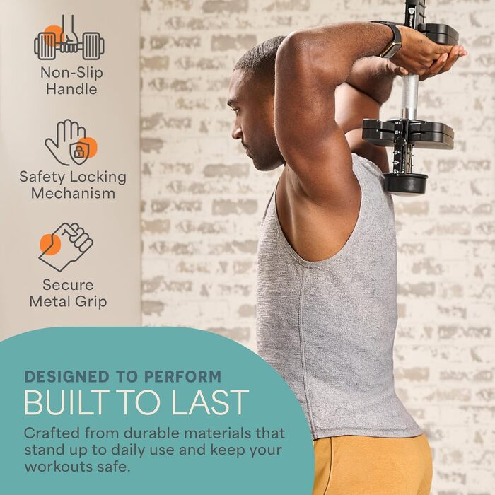 LifePro Регульована гантель - зміна ваги від 1,8 до 40,8 кг, для дому та спортзалу, компактний дизайн, чорний колір