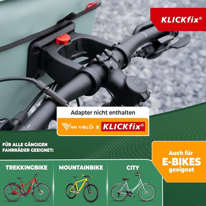 Велосипедна сумка на кермо MIVELO для KLICKfix, 100% водонепроникна, з відділенням для смартфона, для електровелосипедів, м'ятна