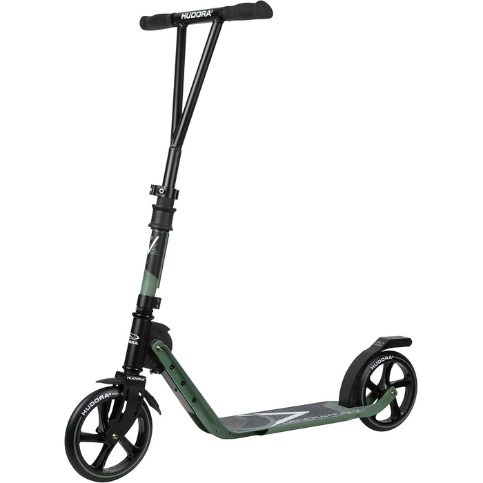Дитячий та підлітковий самокат HUDORA BigWheel Generation V 205, оливковий, легкий складаний самокат із великими колесами та підвищеною плавністю ходу