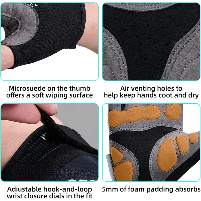 Велосипедні рукавички без пальців, з підкладкою, для гірського велосипеда, антиковзаючі, дихаючі, чорні, для чоловіків та жінок, розмір S