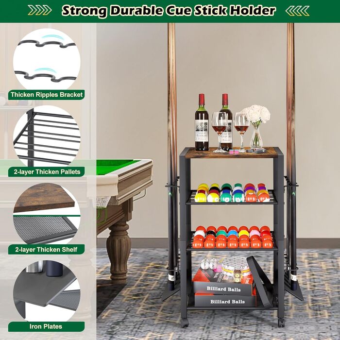 Стійка для київ (8 шт.) з органайзером для аксесуарів для більярду – зберігання для київ, куль, та обладнання. Міцна підставка для більярдного столу вдома або в барі
