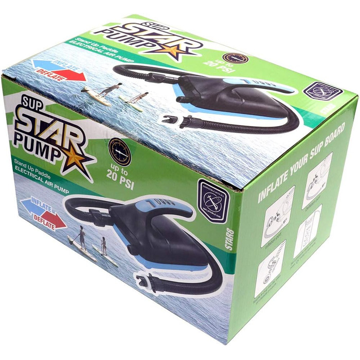 Електрична SUP-насос SkinStar з 5 адаптерами для SUP-дошки, човна, матрацу | 12V DC, 20 PSI