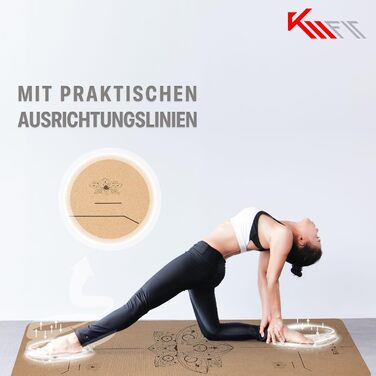 Йога-мат KM-Fit TPE з ременем, нековзка фітнес-мат для пілатесу, гімнастики та тренувань, з чохлом, йога-ременем і масажним м'ячем