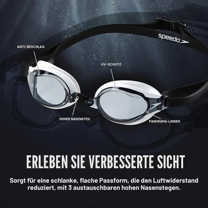 Плавальні окуляри Speedo Speed Socket 2.0 унісекс, чорні з дзеркальним покриттям (срібло)