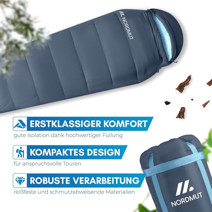 Сплячий мішок NORDMUT® Winter -10°C до 0°C, компресійний, для кемпінгу та трекінгу, 1.8 кг, водонепроникний, 350 GSM (Морський)