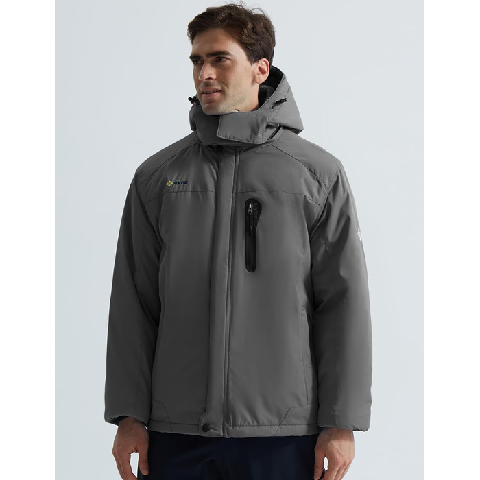 Чоловіча куртка GEMYSE для сноубордингу та лижного спорту, вітро- та водонепроникна, з флісовою підкладкою, зимова, з капюшоном, XL, сірий колір