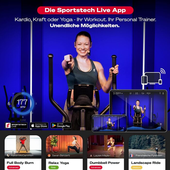 Еліптичний тренажер Sportstech CX700 з LED-дисплеєм, 24 кг, німецька якість, 12 програм, магнітна система гальмування, для дому, щадить суглоби