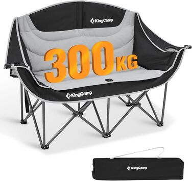 KingCamp Розкладне крісло-диван для кемпінгу на 300 кг, Люкс крісло-диван для кемпінгу на 2 особи, З м'якою оббивкою з підлокітниками, Розкладне крісло-диван для кемпінгу з високою спинкою, Кемпінговий диван на 1, 2 та 3 особи для саду та балкону - Чорний
