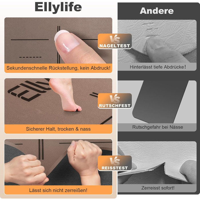 Килимок для йоги та пілатеса з еко-каучуку та TPE, протиковзкий, з лініями розмітки та ременем для перенесення, коричневий, 4мм