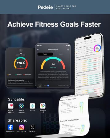 Інтелектуальна вага для вимірювання жиру в тілі, Bluetooth, аналіз складу тіла, BMI, 180 кг