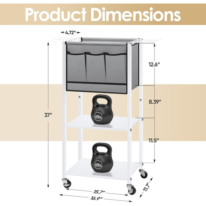 Стойка для гантелей для дому, багаторівнева полиця для зберігання, органайзер для йога-килимка та фасційного ролика, аксесуари для тренувань з роликами та гачками, білий