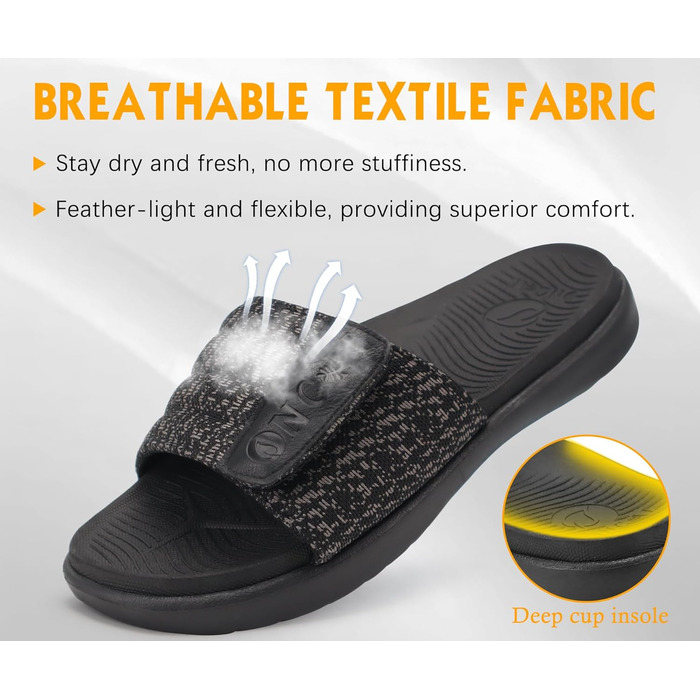 Чоловічі шльопанці ONCAI для душу та басейну з липучкою, відкриті пальці, спортивні, літні, для дому, відпочинку, м'яка гумова підошва, розмір 40-49, чорний