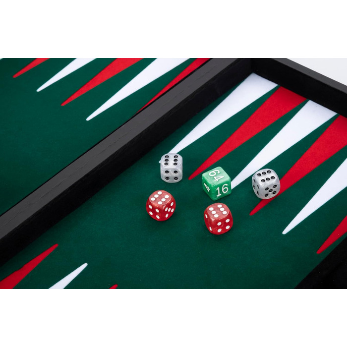 Набір для гри в шашки (бекґеммон) Engelhart Luxus – зелений/червоний/білий, 38 см, штучна шкіра