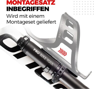 Міні-насос для велосипеда PRO BIKE TOOL з манометром: Presta та Schrader клапани, тиск до 6.9 Bar, легкий, для шосе, MTB, 22.8x7x3 см, чорний матовий