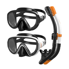 Набір для снорклінгу G2RISE для дорослих: маска та трубка, жорсткі лінзи, регульована застібка, чорний+біло-помаранчевий