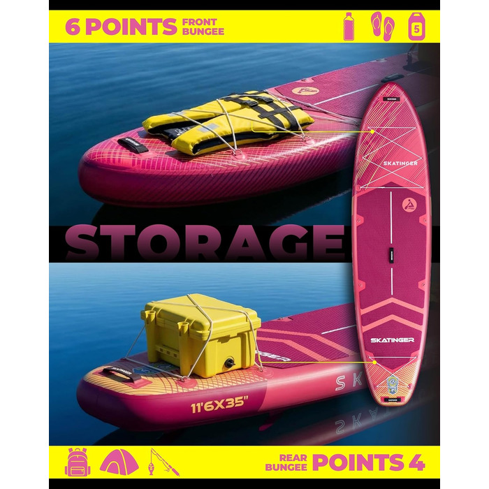 Надувний SUP-борд Skatinger для йоги та прогулянок, 289x86.4x15.2 см, червоний метеорит. Рюкзак 1600D, D-кільця, ремінь.