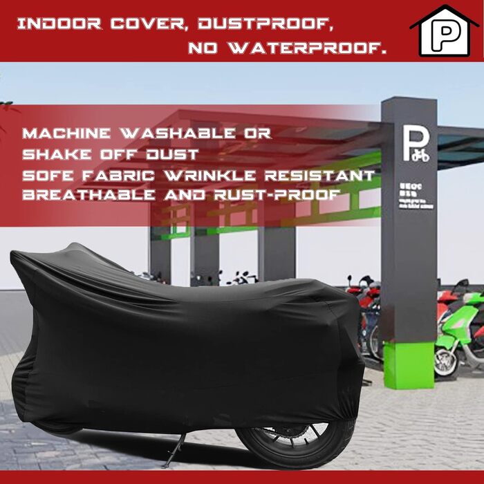 Покривало для мотоцикла та скутера в гараж (XXL, чорний) — дихаюча еластична тканина для захисту від пилу, 200-221 см