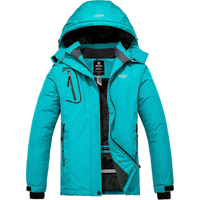 Жіноча гірськолижна куртка Wantdo, тепла флісова куртка, водонепроникна, дихаюча, з капюшоном, вітрозахисна, темно-бірюзова, розмір L