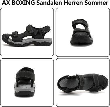 Чоловічі сандалі AX BOXING для трекінгу та спорту, літні, на липучці, дихаючі, чорні, розмір 43 EU