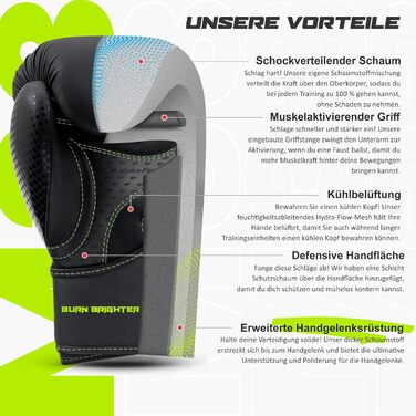 Боксерські рукавички Starpro M33 14oz для потужних ударів, матові чорні/зелені – для чоловіків і жінок, тренування, спорт