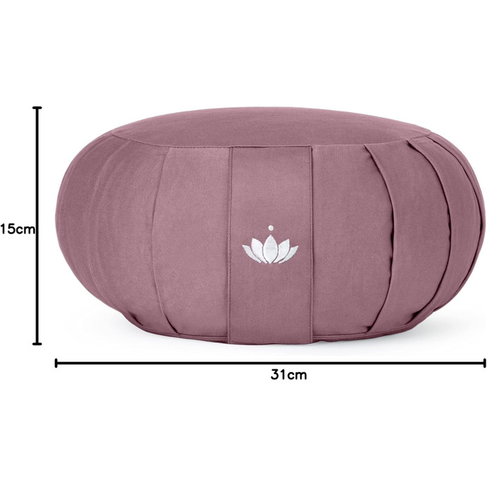 Зуф лотос Lotuscrafts - подушка для медитації та йоги, 15 см, з дінковою начинкою, бавовна, GOTS сертифікат, вишивка баклажан