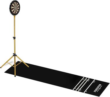 Stagecaptain DBS-1715 Bullseye Pro комплект для дартсу: професійна стілдардс дошка з сизалю, гумовий килимок, регульована стійка, 6 дротиків, 4 комплекти оперень, золото