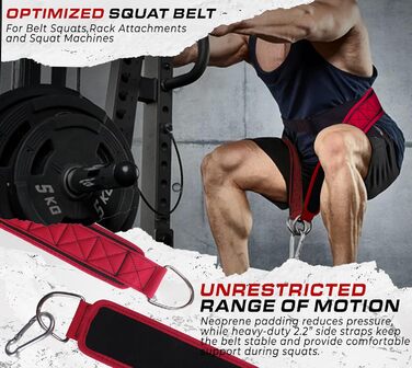 Пояс для присідань TAVIEW з кріпленням до стелажу, для важкої атлетики та пауерліфтингу – підтримка спини, низький профіль, м'яка підкладка на стегнах та передній поверхні стегна, надійна застібка, міцний, зелений (червоний)