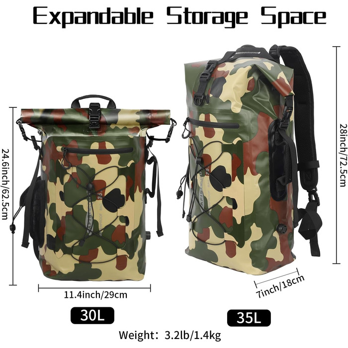 Водонепроникний рюкзак Dry Bag 35L для каякінгу та рафтингу (зелений)