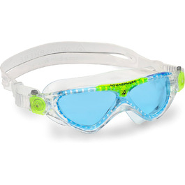 Дитячі плавальні окуляри AQUASPHERE Vista JR з UV-захистом, силіконовим ущільненням, протитуманним та герметичним склом, прозоро-салатові з синіми лінзами для хлопчиків і дівчат від 6 років