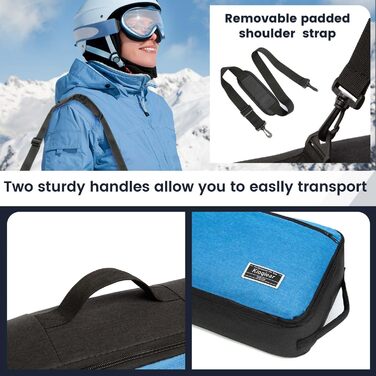 Чохол для сноуборду Kioqiear з підсиленим захистом, 165 см, блакитний. Підходить для перевезення в літак, вміщує сноуборд, маску, рукавички, черевики.