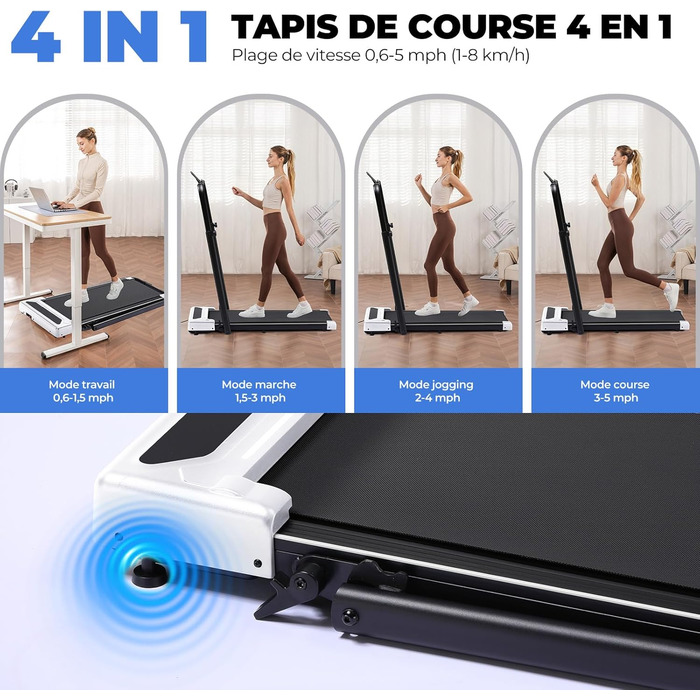 GTPLAYER Ходунка для дому, біговий килимок складаний з LED-дисплеєм та пультом, регульовані підлокітники, двигун 2.5 PS, фітнес, тренування, домашній фітнес, зелений (білий)